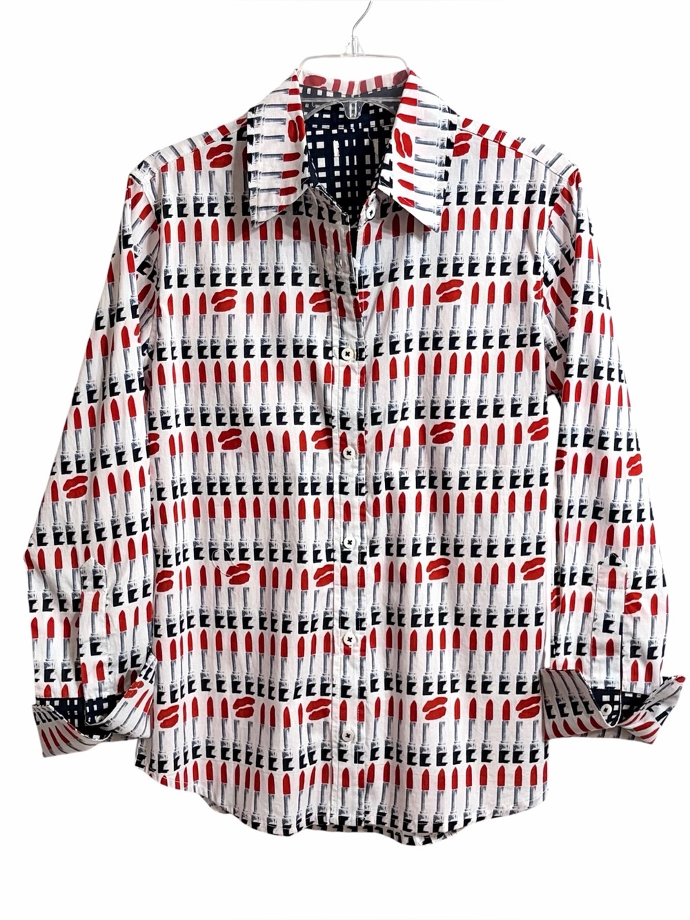 Dizzy Lizzie Rome Lipstick Print Button Up Top Womens S Whimsical Flip Cuff